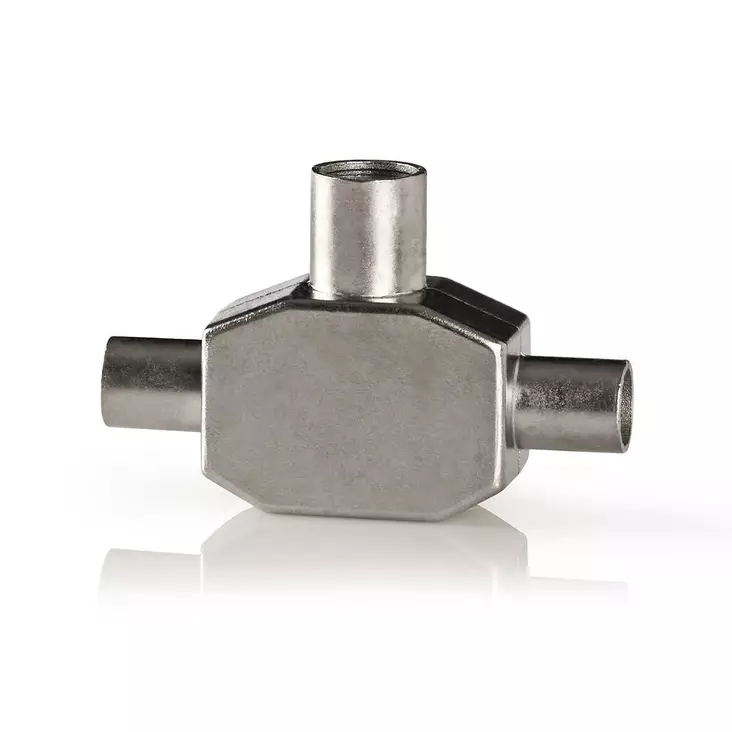 Satellite & Antenn Adapter | 2x Coax Hane | IEC (Koax) Hona | Nickelplaterad | 75 Ohm | T-Splitter | Metall | Vit | 1 st. | Låda - Antennkontakter och adaptrar - 5412810265619 - 1