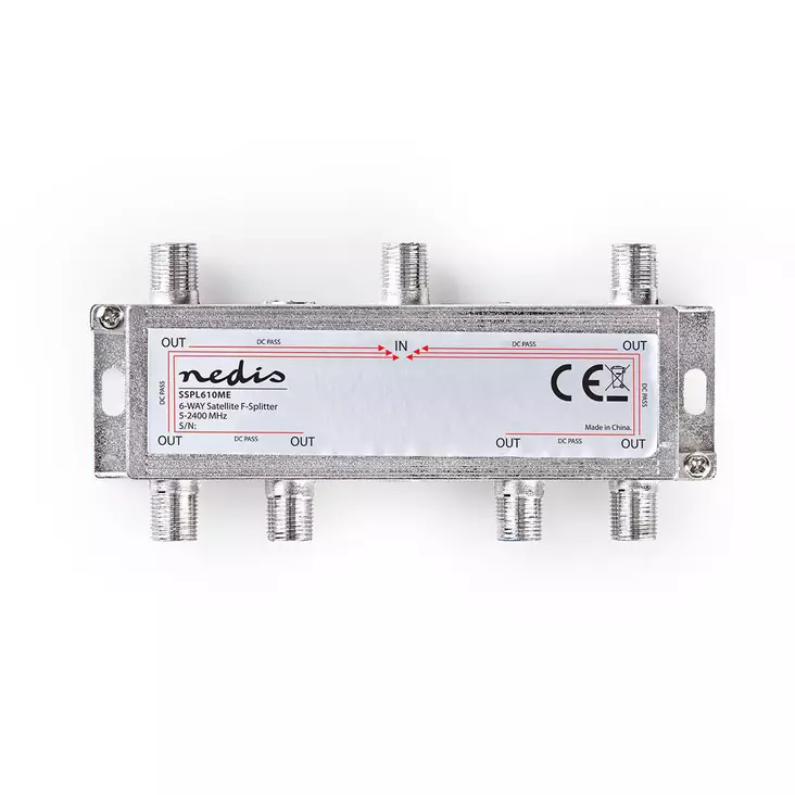 Satellite Splitter | 5 - 2400 MHz | 17.0 dB | Antal ingångar: 1 | Antal utgångar: 6 | Impedans: 75 Ohm | Zinc | Silver - Tillbehör - 5412810298389 - 1
