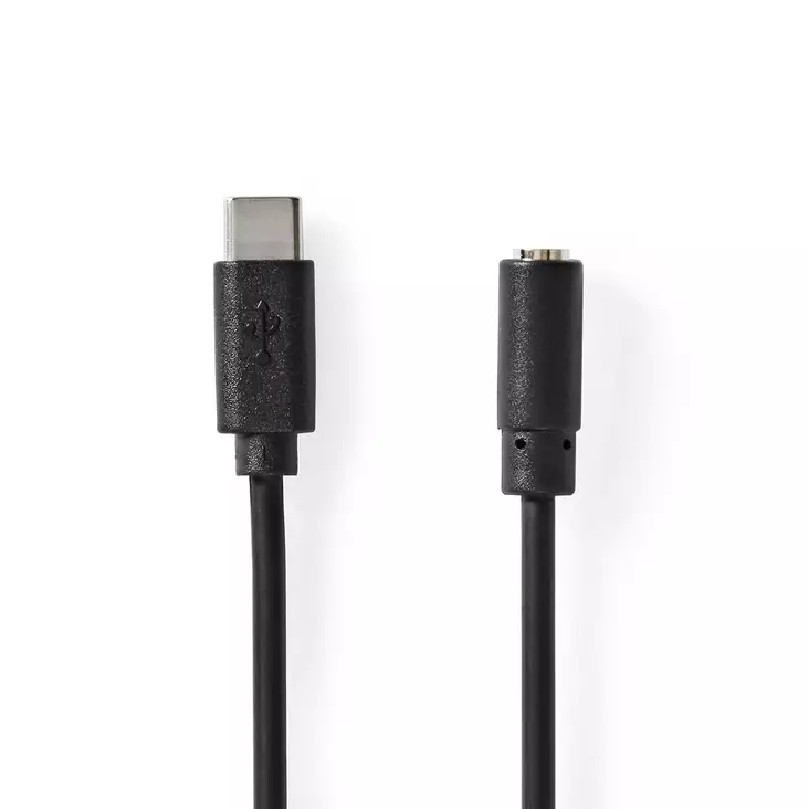 USB-C Adapter | USB 2.0 | USB-C Hane | 3.5 mm Hona | 1.00 m | Rund | Nickelplaterad | PVC | Svart | Låda - Dator och nätverk - 5412810406869 - 1