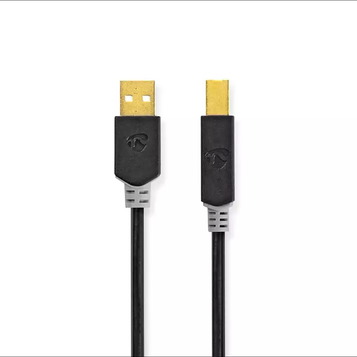 USB-kabel | USB 2.0 | USB-A Hane | USB-B Hane | 480 Mbps | Guldplaterad | 1.00 m | Rund | PVC | Antracit | Låda - Dator och nätverk - 5412810335909 - 1