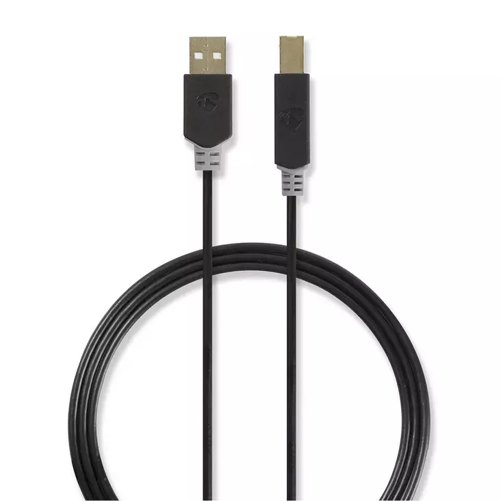USB-kabel | USB 2.0 | USB-A Hane | USB-B Hane | 480 Mbps | Guldplaterad | 3.00 m | Rund | PVC | Antracit | Kartong med fönster - Dator och nätverk - 5412810263479 - 1