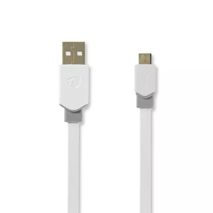 USB-kabel | USB 2.0 | USB-A Hane | USB Micro-B Hane | 480 Mbps | Guldplaterad | 1.00 m | Platt | PVC | Vit | Kartong med fönster - Dator och nätverk - 5412810263509 - 1
