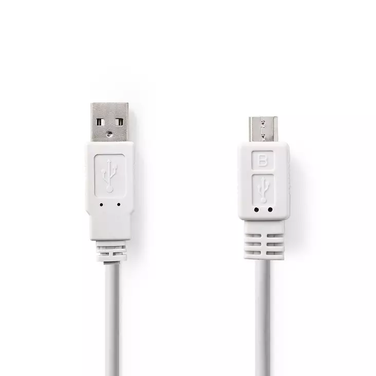 USB-kabel | USB 2.0 | USB-A Hane | USB Micro-B Hane | 480 Mbps | Nickelplaterad | 1.00 m | Platt | PVC | Vit | Kuvert - Dator och nätverk - 5412810274949 - 1