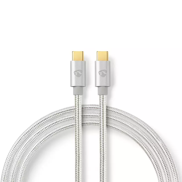 USB-kabel | USB 2.0 | USB-C Hane | USB-C Hane | 100 W | 480 Mbps | Guldplaterad | 1.00 m | Rund | Flätad / Nylon | Silver | Kartong med täckt fönster - Dator och nätverk - 5412810331109 - 1