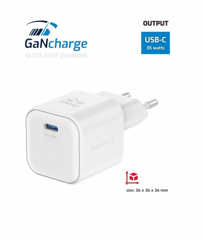 Laddare | 35 W | 1x USB-C | Vit | Swissten - Nätladdare - 8595217484429 - 1