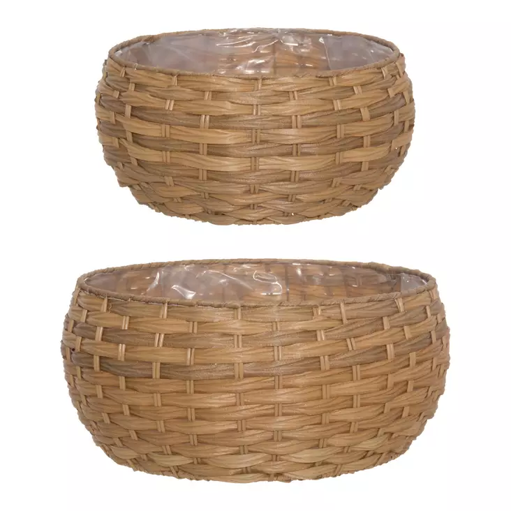 Planteringskorg Latte låg rund 2-pack 4 Living Collection - Väderbeständiga plastade polyrottingkorgar (41 cm) - Krukor - 6410416332529 - 1