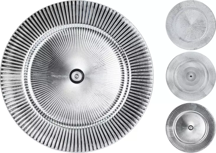 Silverfärgad metallglänsande serveringsbricka 33?cm – elegant dekorations- och dukningselement för hemmet - Serveringsfat - 8719987118319 - 1