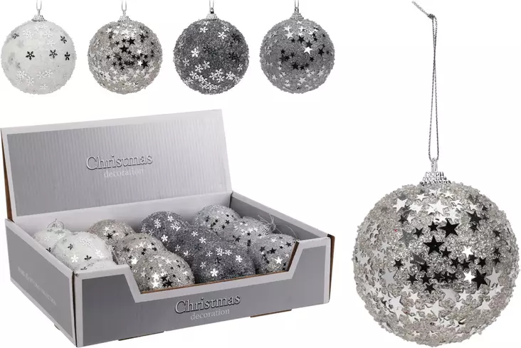 Silverglänsande 80 mm glittrig julgranskula med vintertema – elegant dekoration för ett modernt hem - Juldekorationer och textilier - 8721037076999 - 1