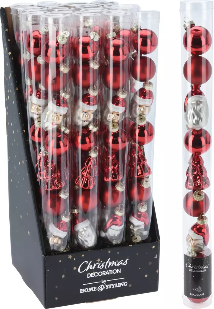Home & Styling Glasjulgranskulor och Dekorationsfigurer 9 st Röd Set – Elegant Julgransdekoration - Juldekorationer och textilier - 8721037200059 - 1