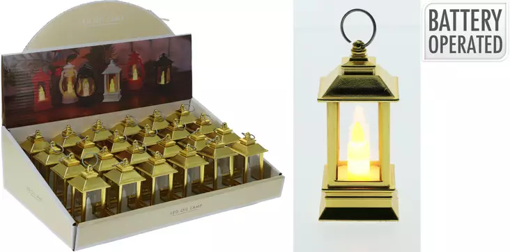 Gyllene LED-lykta 9cm batteridriven dekorationsbelysning varm flameffekt för stämningsbelysning - LED-ljus och lyktor - 8721037515719 - 1