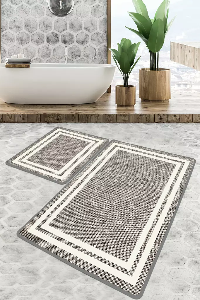 Badrumsmatta Set Mijölnir Flerfärgad 100% Polyester Antibakteriell Halkfri Maskintvättbar 50x60 cm & 60x100 cm - Badrumsmattor och våtrumsmattor - 8683342206419 - 1