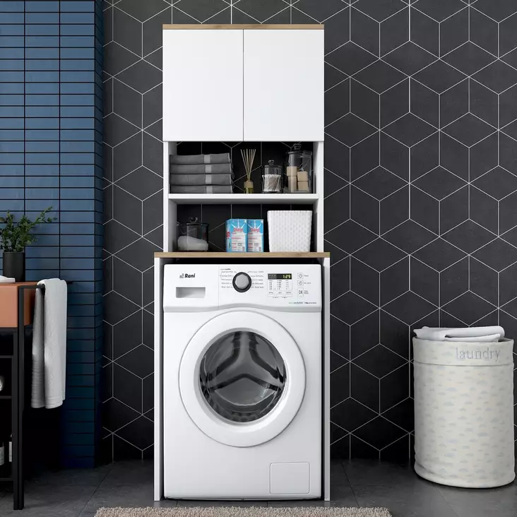 Badrumsskåp Hanah Home KD101 Vit Valnöt Spånskiva 65x183,6x60 cm - Skåp och byråer - 8683743395699 - 1