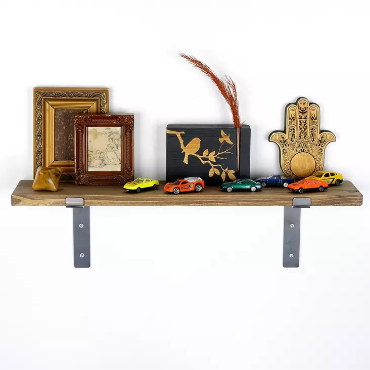 Vägghylla Hanah Home Lam002 Svart Valnöt Massivt Trä Metall 60x16x14 cm - Vägghyllor - 8681875640229 - 1