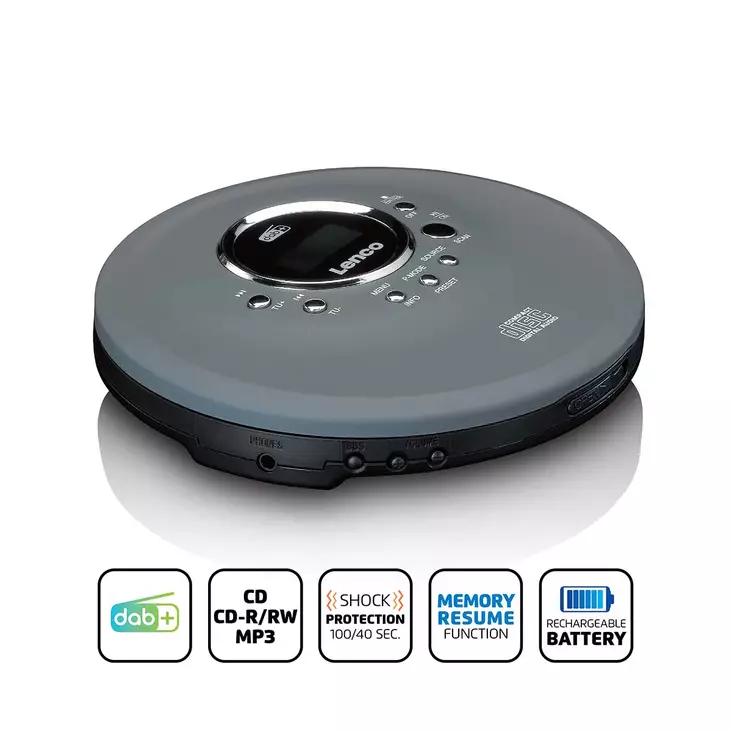 Discman med DAB+ FM-radio uppladdningsbart batteri Grå - CD/DVD-spelare - 8711902066439 - 1