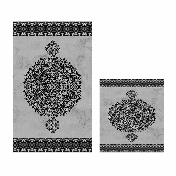 Badrumsmatta Set Mijölnir Grå Halkfri Antibakteriell 100% Polyester 50x60 cm & 60x100 cm - Badrumsmattor och våtrumsmattor - 8683342421249 - 1