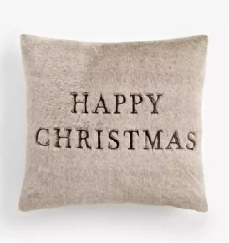 Prydnadskudde Aberto Design Happy Christmas Beige Polyester 43x43 cm - Prydnadskuddar - 8684284032029 - 1