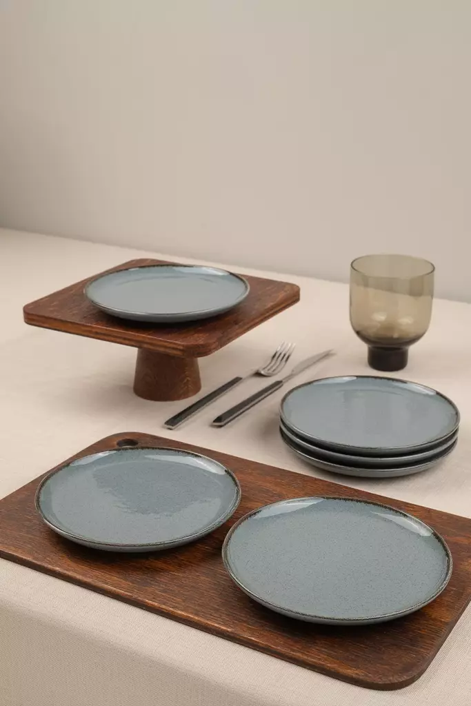 Tårtfat Set Hermia Grå Porslin 6 Delar - Serveringsfat - 8684283203499 - 1