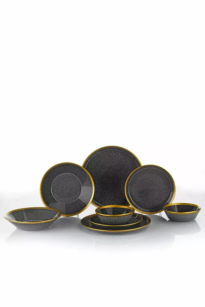 Matsservis Hermia Svart Guld Porslin 8 Delar - Serveringsfat - 8684282479369 - 1