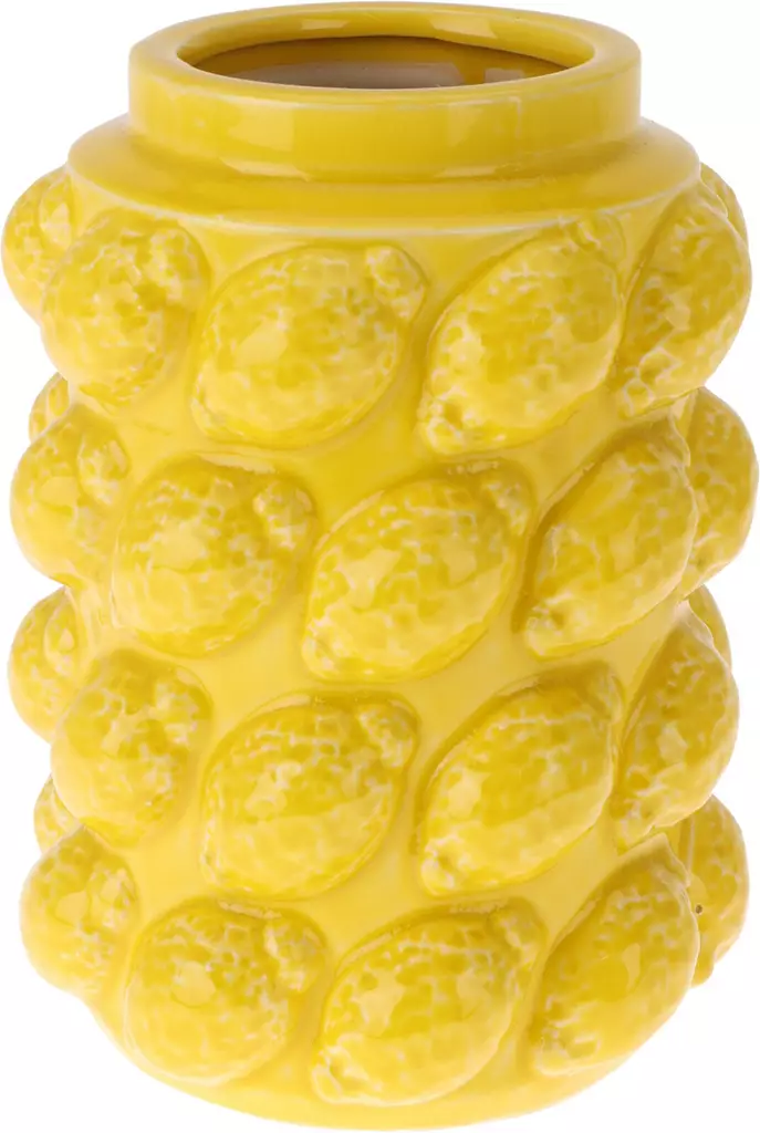 Gul vas med citronmönster 19x14cm - Hängande blomkrukor och vaser - 8721037378789 - 1