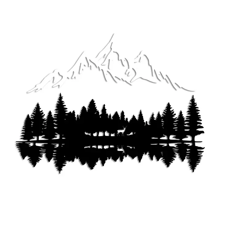 Väggdekor Metall Wallity Nature And Mountain Svart Vit Metall 62x22 cm 1 Del - Dekorationer, prydnadsföremål - 8683742828389 - 1