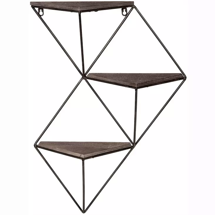 Vägghylla Hanah Home Wr044 Valnöt Svart Massiv Gran Metall 45x34x13 cm - Vägghyllor - 8681875990089 - 1