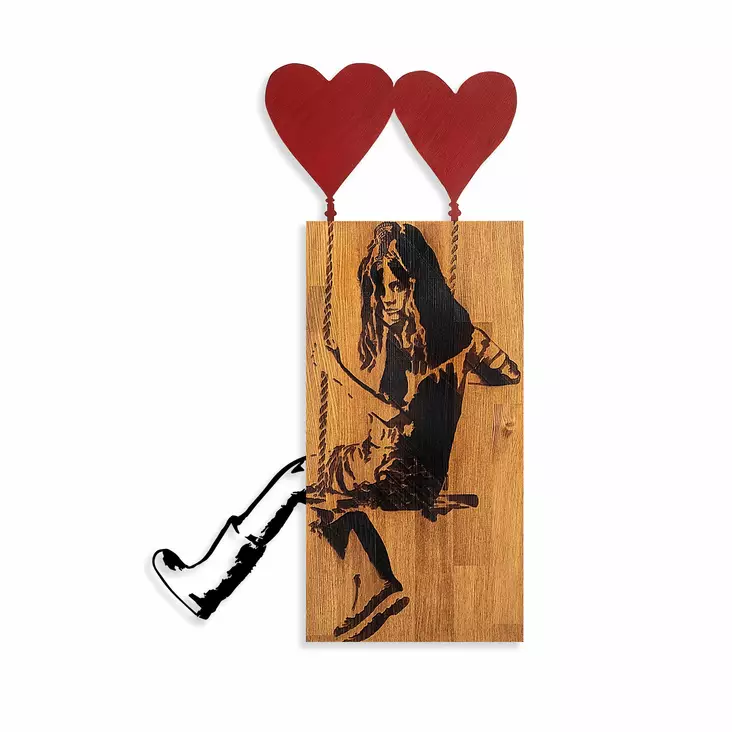 Väggdekor Trä Wallity Banksy Valnöt/Svart Trä 50x80 cm - Dekorationer, prydnadsföremål - 8683743421169 - 1
