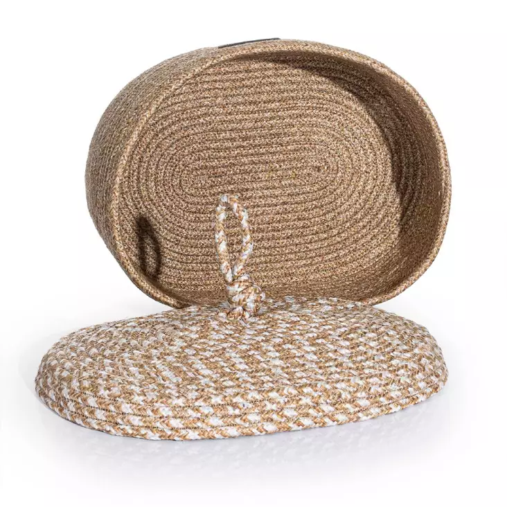 Dekorationslåda, naturbeige, 25 cm bred, 15 cm hög, 34 cm djup, handgjord, 100 % bomull - Förvaringslådor och korgar - 8683743770229 - 1