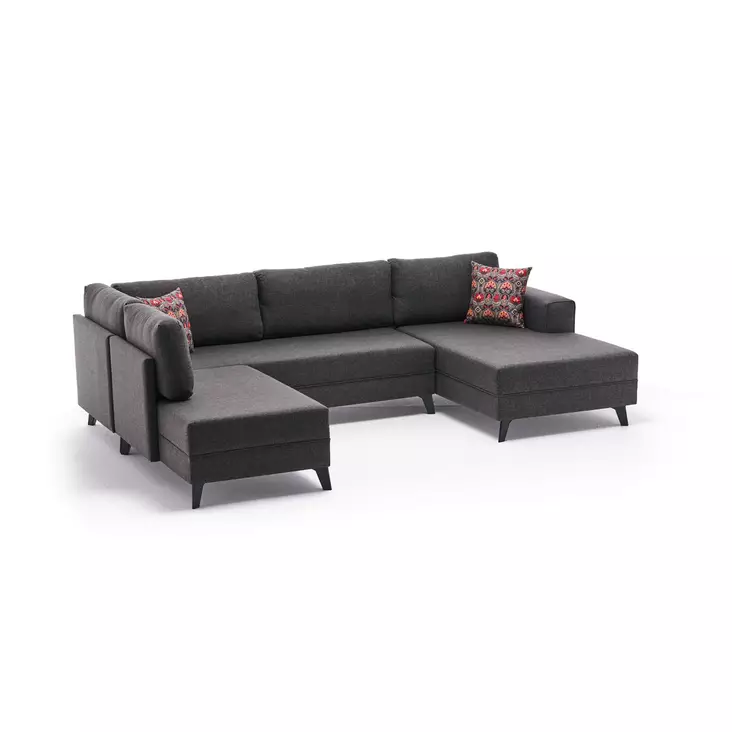 Hörnbäddsoffa Atelier del Sofa Efsun Antracit Polyester Linne 300x202x78 cm - Soffor - 8682870658899 - 1