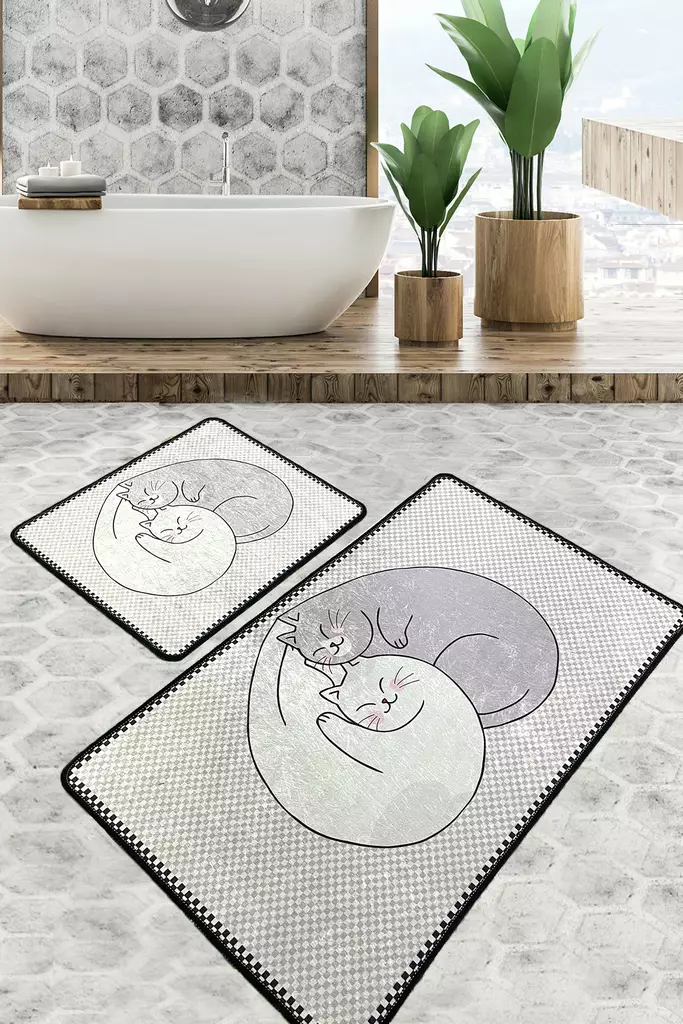 Badrumsmatta Set Mijölnir Flerfärgad 100% Polyester Antibakteriell Halkfri 50x60 cm & 60x100 cm - Badrumsmattor och våtrumsmattor - 8683342497589 - 1