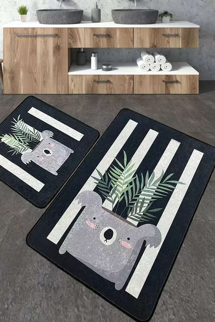 Badrumsmatta Set Mijölnir Flerfärgad 100% Polyester Antibakteriell Halkfri 50x60 cm & 60x100 cm - Badrumsmattor och våtrumsmattor - 8683342800969 - 1
