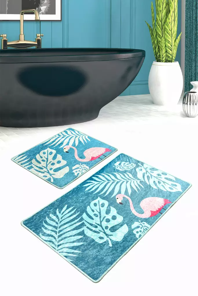 Badrumsmatta Set Mijölnir Flerfärgad 100% Polyester Antiallergisk Halkfri 50x60 cm & 60x100 cm - Badrumsmattor och våtrumsmattor - 8682870130029 - 1