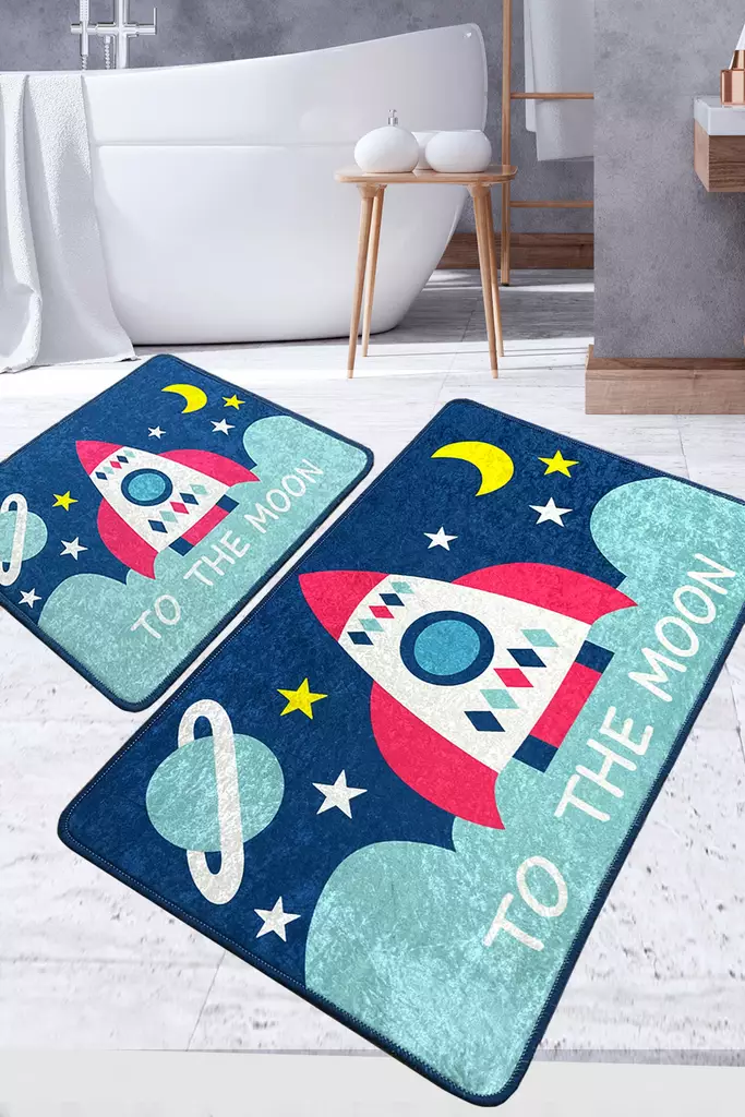 Badrumsmatta Set Mijölnir Flerfärgad 100% Polyester Antibakteriell Halkfri 50x60 cm & 60x100 cm - Badrumsmattor och våtrumsmattor - 8683342964999 - 1