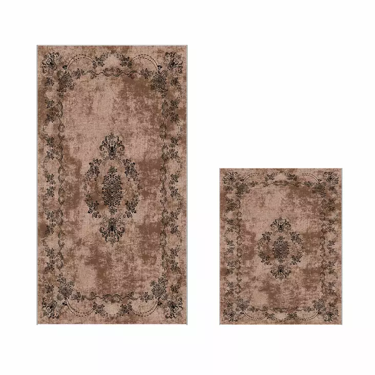 Badrumsmatta Set Mijölnir Brun 100% Polyester Halkfri Antibakteriell 50x60 cm & 60x100 cm - Badrumsmattor och våtrumsmattor - 8683342421379 - 1
