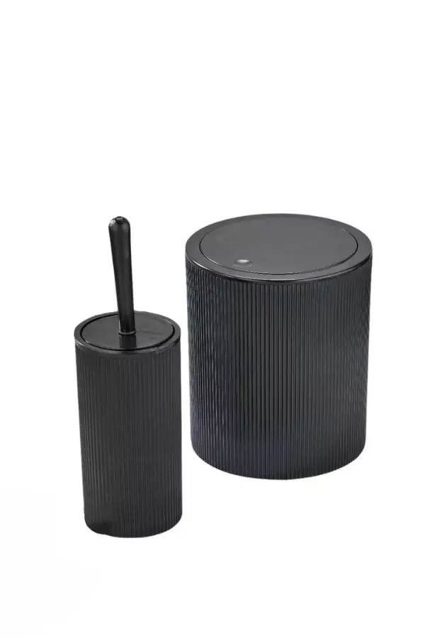 Badrum Set Mijölnir Svart 100% Plast 22x19 cm & 10x32 cm - Badrumstillbehör - 8684283590599 - 1