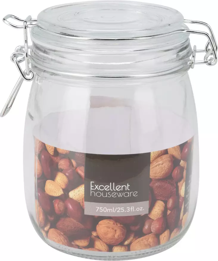 Glasburk med lock 750ml med silikontätning och klämmor - Hushållsprodukter - 8719987106279 - 1