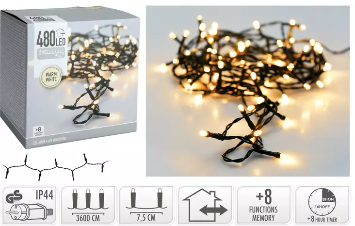 LED-valosarja 480 lämminvalkoista LEDiä - Ljusslingor - 8720573808279 - 1