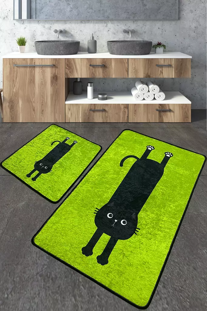 Lyxigt badrumsmatteset (2 st), flerfärgat, 60 x 100 cm, antibakteriellt, halkfritt - Badrumsmattor och våtrumsmattor - 8683342801249 - 1