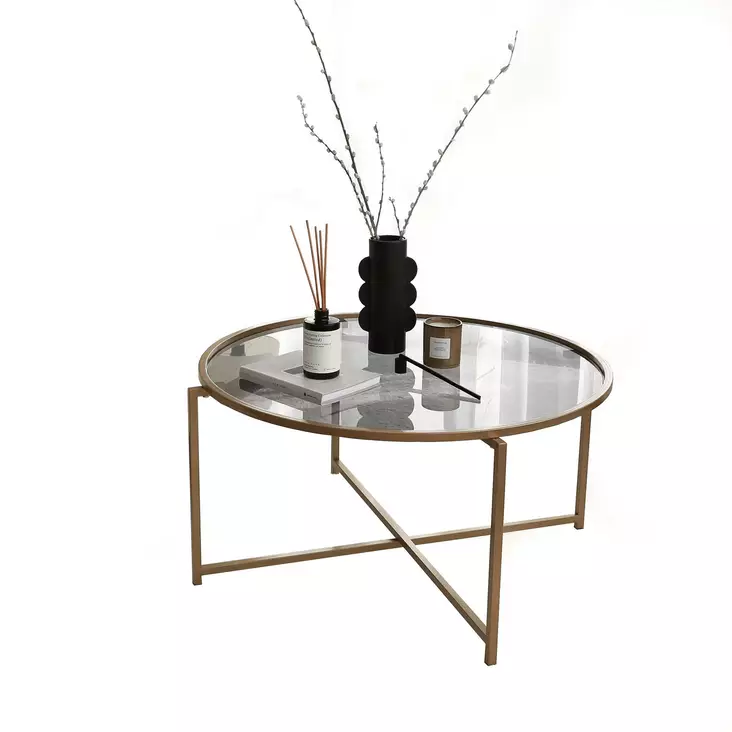 Soffbord Hanah Home Gold Sun S404F Guld Härdat Glas 83x40x83 cm - Soffbord - 8682870660519 - 1