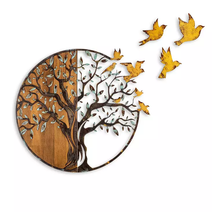 Väggdekor Trä Wallity Tree And Birds Flerfärgad Trä 92x71x3 cm - Dekorationer, prydnadsföremål - 8683742935339 - 1
