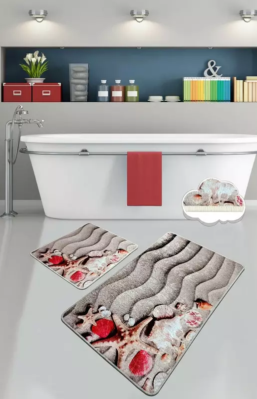Badrumsmatta Set Mijölnir Flerfärgad 100% Polyester Antibakteriell Halkfri Maskintvättbar 50x60 cm & 60x100 cm - Badrumsmattor och våtrumsmattor - 8682870916029 - 1