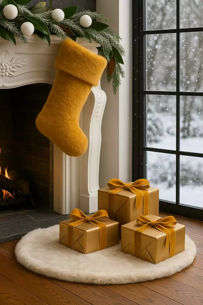 Julstrumpa Aberto Design Pelush Senap Polyester 37x24x5 cm - Juldekorationer och textilier - 8684283979349 - 1