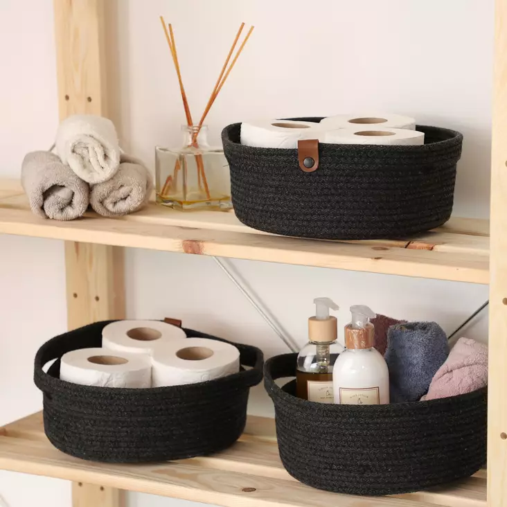 Korgset Aberto Design JUT05003208D Svart Bomull Juterep 25x25x10 cm - Förvaringslådor och korgar - 8683742917779 - 1