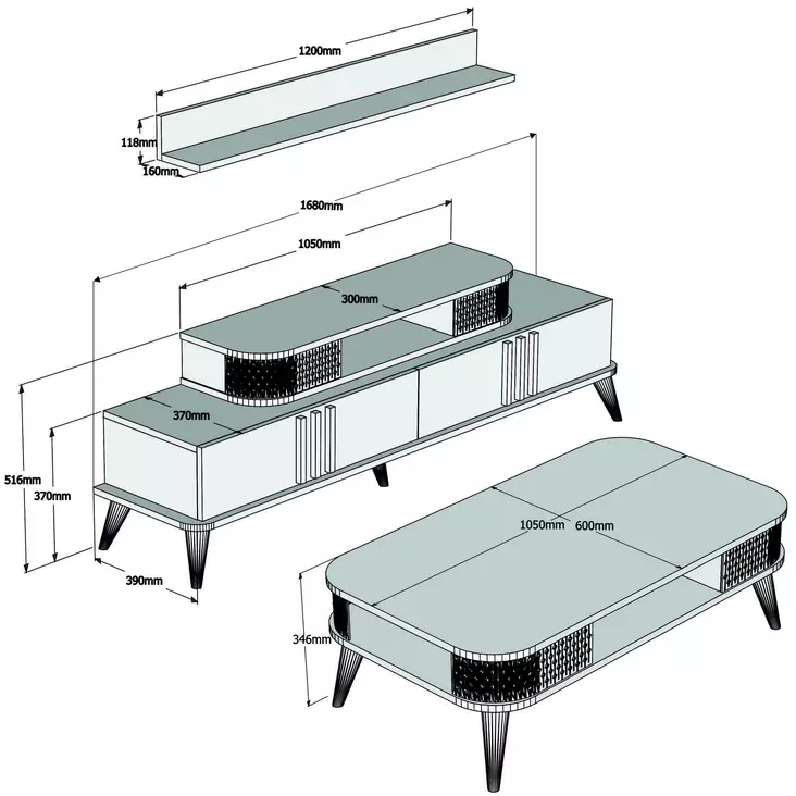 Vardagsrumsmöbelset Hanah Home Eylül Ek Spånskiva 168x51,6x39 cm - Möbler - 8681875207859 - 1