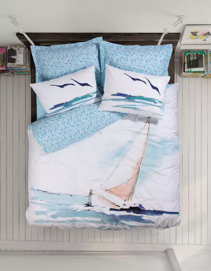 Ranforce påslakanset för dubbelsäng, blå, vit, mörkblå, 200 x 220 cm, mjuk, hållbar - Lakan och örngott - 8683342862219 - 1