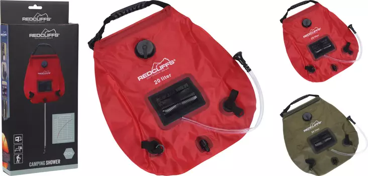 Redcliffs bärbar campingdusch 20L - grön/röd - Friluftsutrustning - 8720573991599 - 1