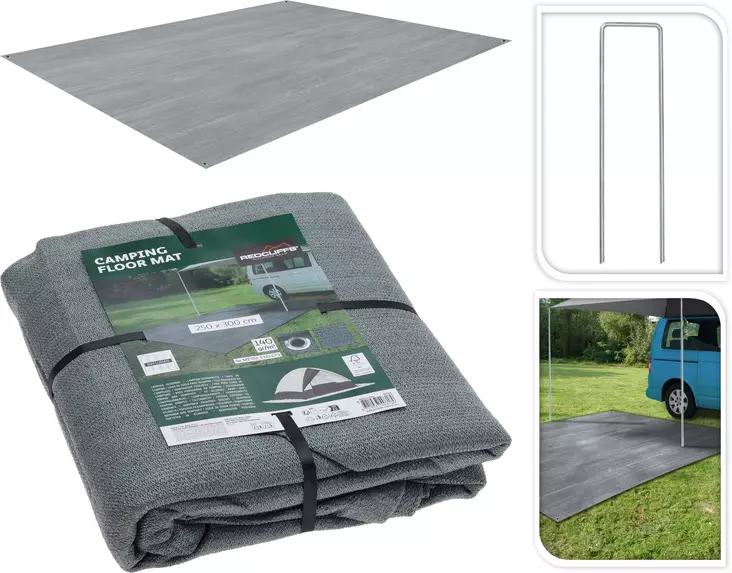 Campingtältmatta i polyeten 250 x 300 cm harmaa - Husvagnsmarkiser och tält - 8721037408189 - 1