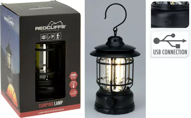 Campinglykta USB-uppladdningsbar, 1200mAh, svart, 2-3h användningstid - Hushållsprodukter - 8720573904049 - 1
