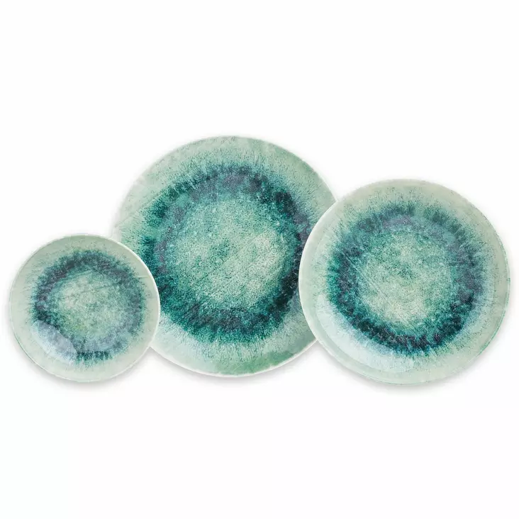 Matsservis (18 delar), vit och blå, 25 x 25 x 2 cm, hållbar, lätt att rengöra - Tallrikar - 8682870174689 - 1