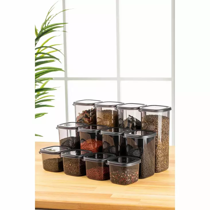 Set med förvaringslådor (12 delar), antracit, 10 x 10 x 9,5 cm / 550 ml, tålig, stilren, mångsidig - Plastlådor och förvaringslådor - 8683742869009 - 1