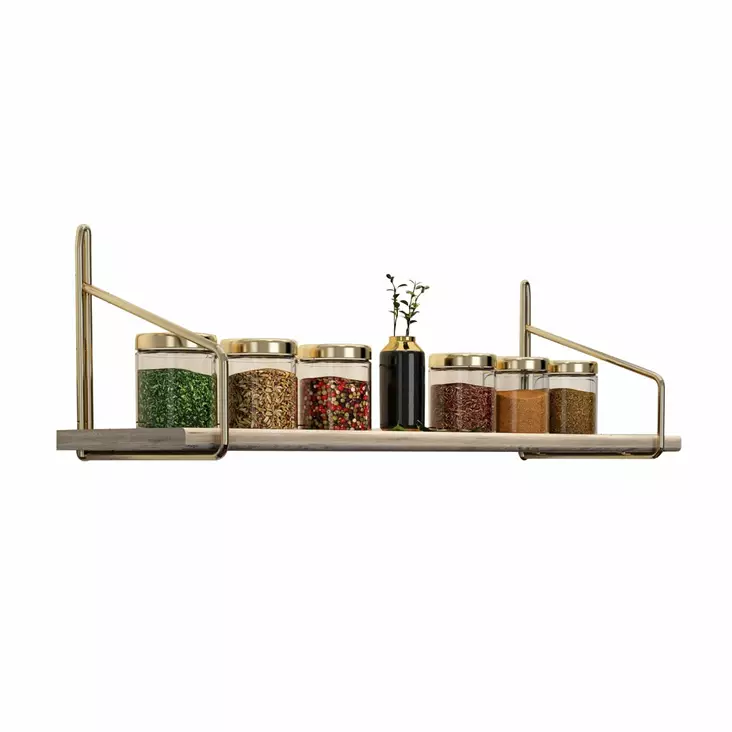 Vägghylla Hanah Home Duvar Raf? Guld Brun Massivt Trä 15x15x60 cm - Vägghyllor - 8682870729759 - 1